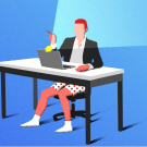 Rendering of a man video conferencing while wearing no pants.